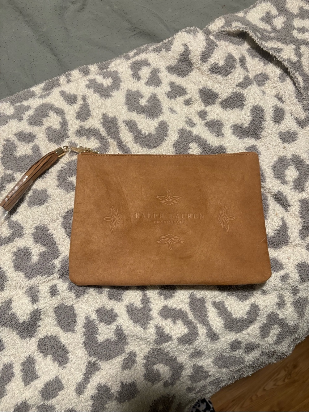 Ralph Lauren Tan Suede Wristlet Clutch with Tassel